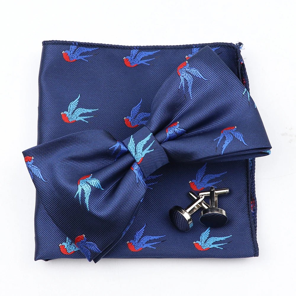 3PC Mens Bowtie Set Fashion Dot Solid Polyester Bow Tie Handkerchief Cufflinks Bar Party Wedding Business Daily Wear Accessories - Luzilly Bridal & Apparel