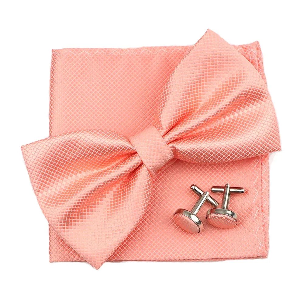 3PC Mens Bowtie Set Fashion Dot Solid Polyester Bow Tie Handkerchief Cufflinks Bar Party Wedding Business Daily Wear Accessories - Luzilly Bridal & Apparel