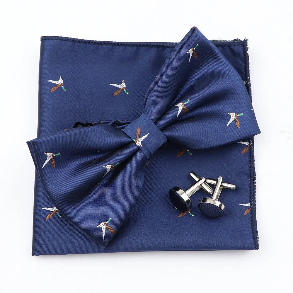 3PC Mens Bowtie Set Fashion Dot Solid Polyester Bow Tie Handkerchief Cufflinks Bar Party Wedding Business Daily Wear Accessories - Luzilly Bridal & Apparel