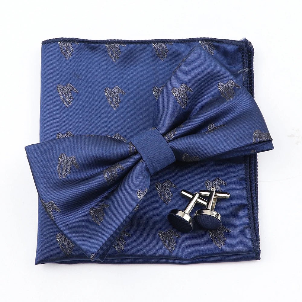 3PC Mens Bowtie Set Fashion Dot Solid Polyester Bow Tie Handkerchief Cufflinks Bar Party Wedding Business Daily Wear Accessories - Luzilly Bridal & Apparel