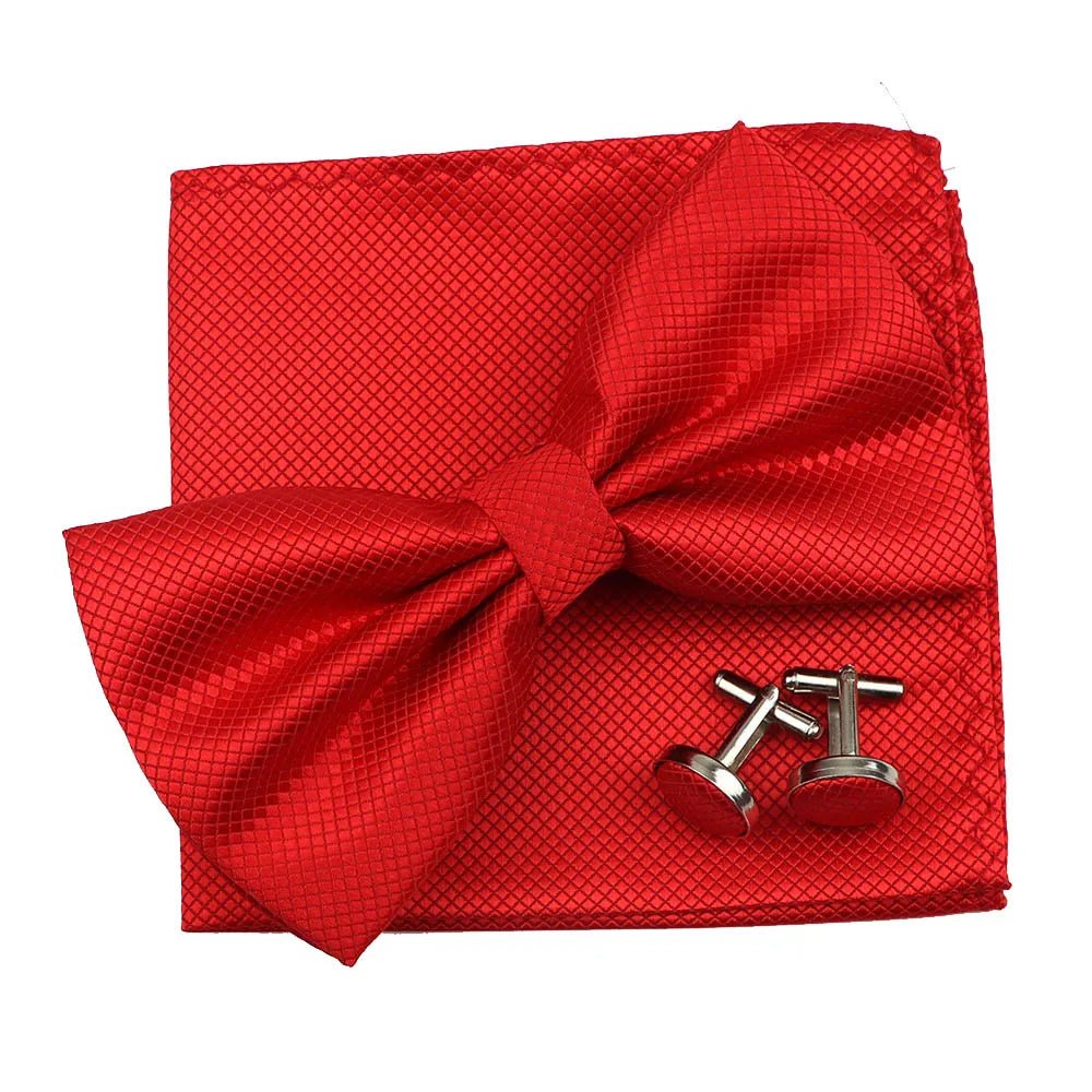 3PC Mens Bowtie Set Fashion Dot Solid Polyester Bow Tie Handkerchief Cufflinks Bar Party Wedding Business Daily Wear Accessories - Luzilly Bridal & Apparel