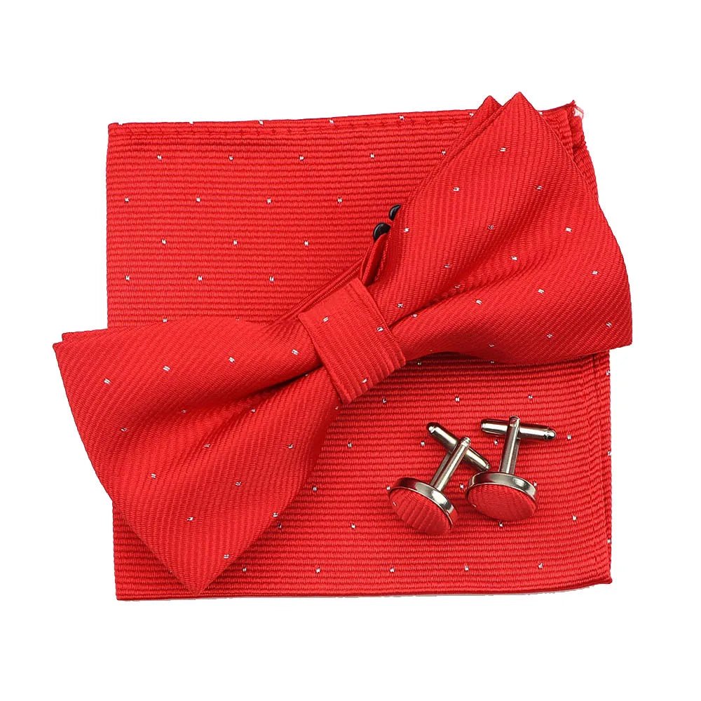 3PC Mens Bowtie Set Fashion Dot Solid Polyester Bow Tie Handkerchief Cufflinks Bar Party Wedding Business Daily Wear Accessories - Luzilly Bridal & Apparel