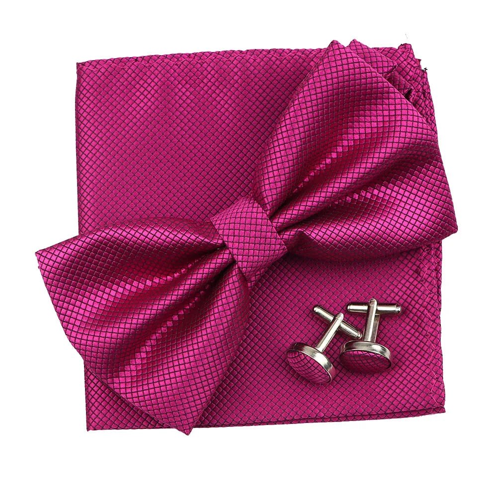 3PC Mens Bowtie Set Fashion Dot Solid Polyester Bow Tie Handkerchief Cufflinks Bar Party Wedding Business Daily Wear Accessories - Luzilly Bridal & Apparel