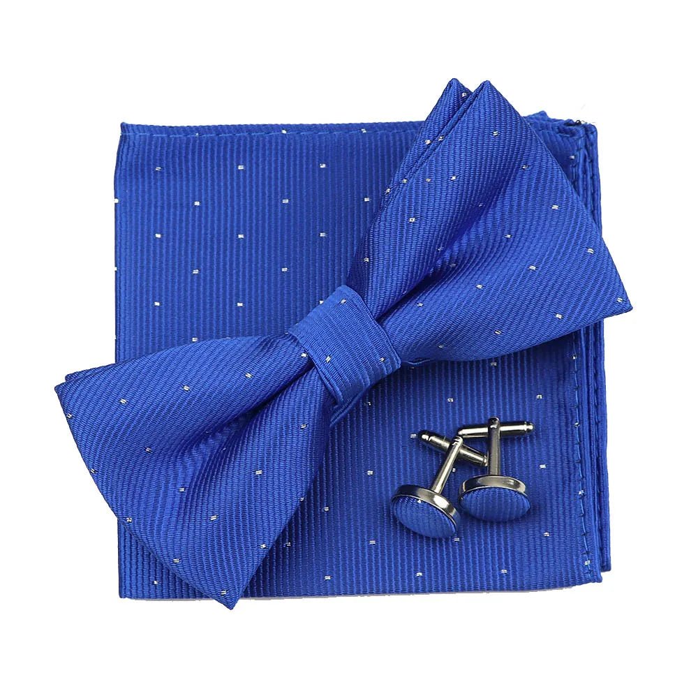 3PC Mens Bowtie Set Fashion Dot Solid Polyester Bow Tie Handkerchief Cufflinks Bar Party Wedding Business Daily Wear Accessories - Luzilly Bridal & Apparel