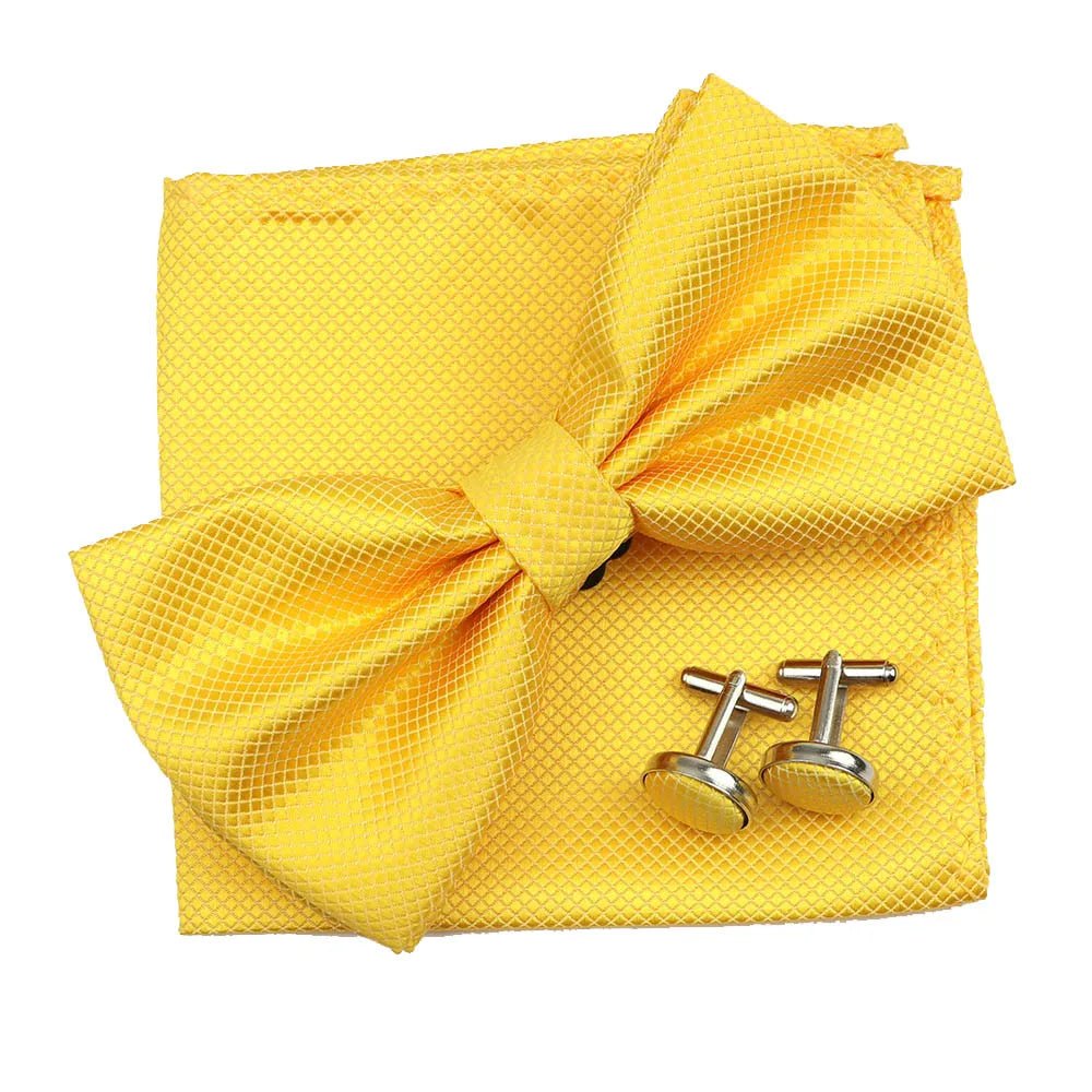 3PC Mens Bowtie Set Fashion Dot Solid Polyester Bow Tie Handkerchief Cufflinks Bar Party Wedding Business Daily Wear Accessories - Luzilly Bridal & Apparel