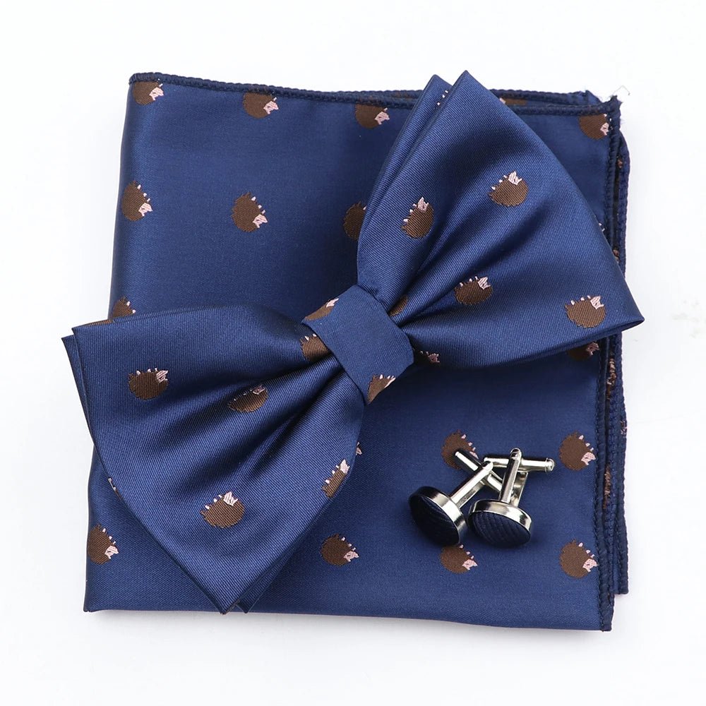 3PC Mens Bowtie Set Fashion Dot Solid Polyester Bow Tie Handkerchief Cufflinks Bar Party Wedding Business Daily Wear Accessories - Luzilly Bridal & Apparel