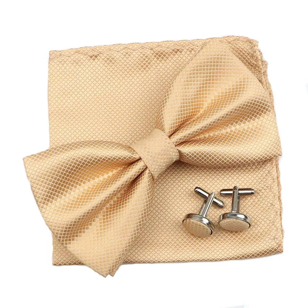 3PC Mens Bowtie Set Fashion Dot Solid Polyester Bow Tie Handkerchief Cufflinks Bar Party Wedding Business Daily Wear Accessories - Luzilly Bridal & Apparel