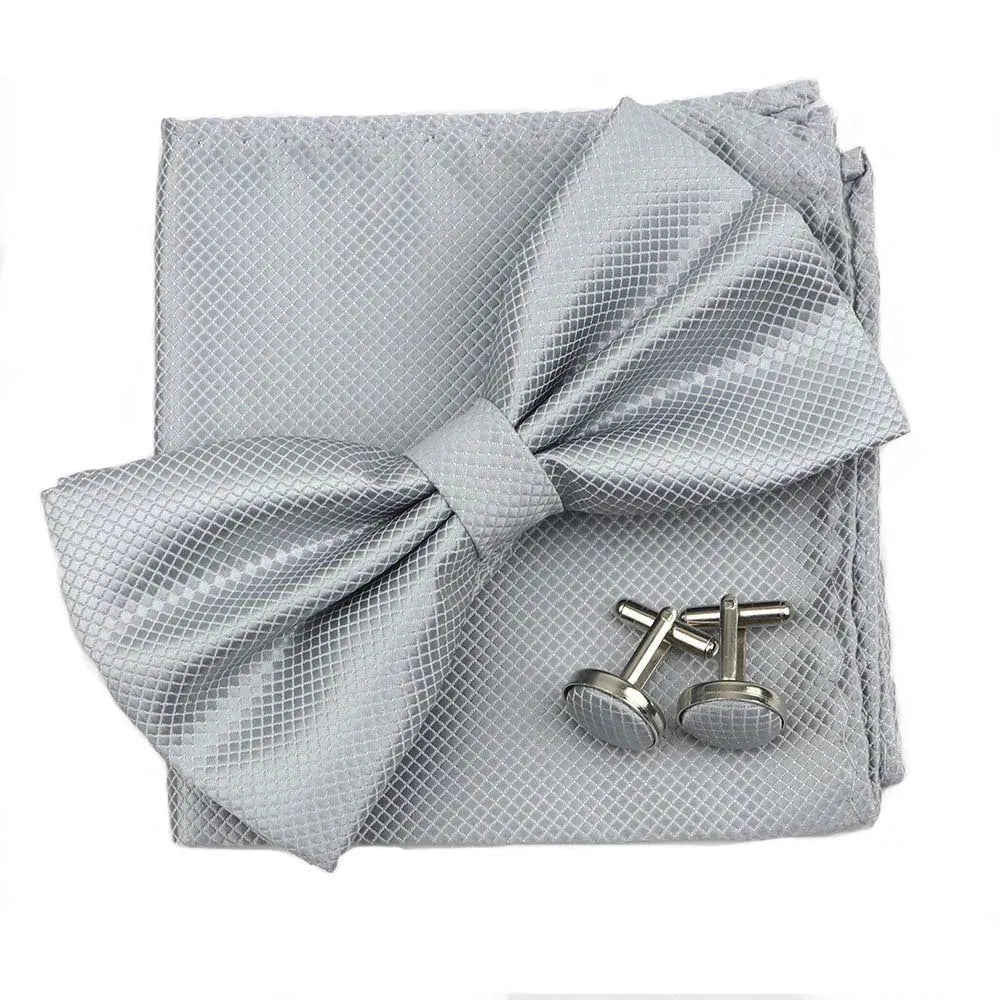 3PC Mens Bowtie Set Fashion Dot Solid Polyester Bow Tie Handkerchief Cufflinks Bar Party Wedding Business Daily Wear Accessories - Luzilly Bridal & Apparel