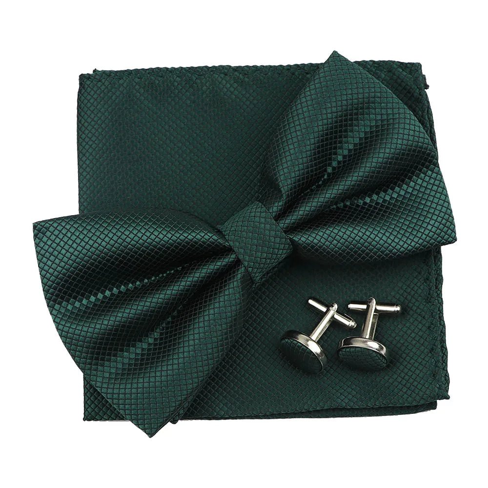 3PC Mens Bowtie Set Fashion Dot Solid Polyester Bow Tie Handkerchief Cufflinks Bar Party Wedding Business Daily Wear Accessories - Luzilly Bridal & Apparel