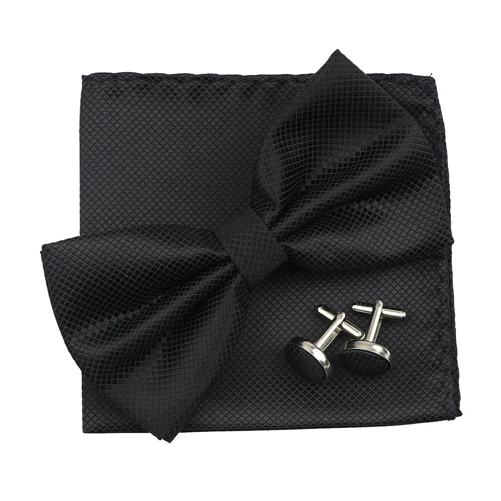 3PC Mens Bowtie Set Fashion Dot Solid Polyester Bow Tie Handkerchief Cufflinks Bar Party Wedding Business Daily Wear Accessories - Luzilly Bridal & Apparel