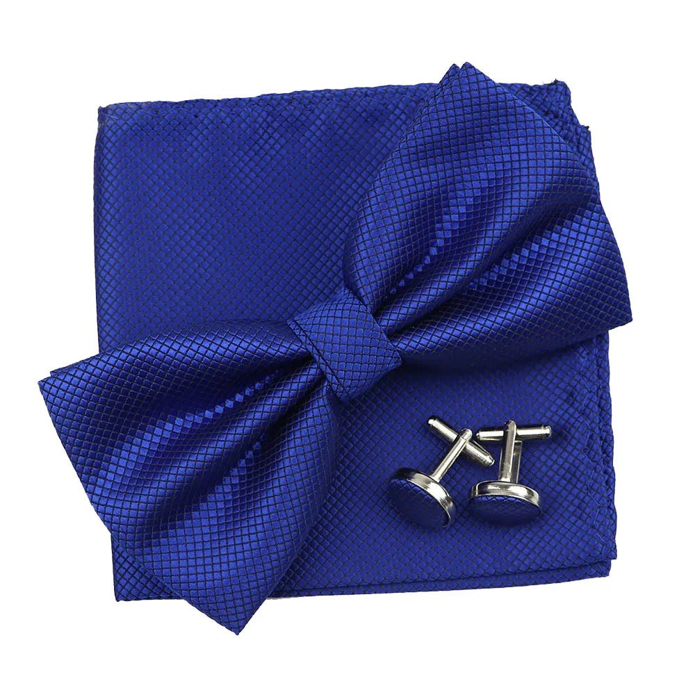 3PC Mens Bowtie Set Fashion Dot Solid Polyester Bow Tie Handkerchief Cufflinks Bar Party Wedding Business Daily Wear Accessories - Luzilly Bridal & Apparel