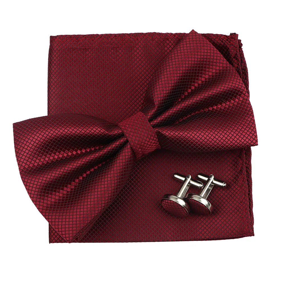 3PC Mens Bowtie Set Fashion Dot Solid Polyester Bow Tie Handkerchief Cufflinks Bar Party Wedding Business Daily Wear Accessories - Luzilly Bridal & Apparel
