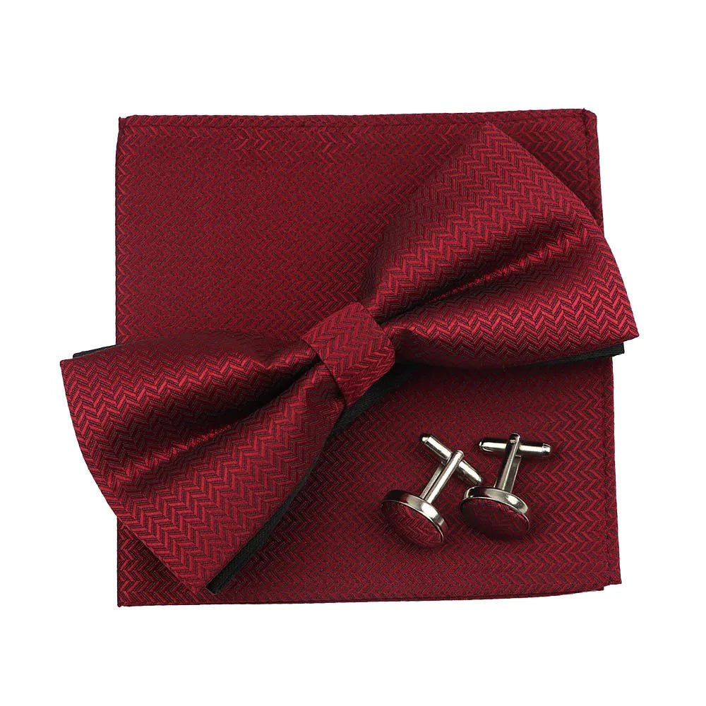 3PC Mens Bowtie Set Fashion Dot Solid Polyester Bow Tie Handkerchief Cufflinks Bar Party Wedding Business Daily Wear Accessories - Luzilly Bridal & Apparel