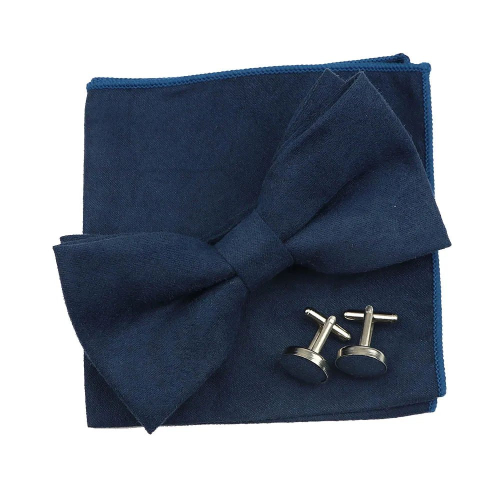 3PC Mens Bowtie Set Fashion Dot Solid Polyester Bow Tie Handkerchief Cufflinks Bar Party Wedding Business Daily Wear Accessories - Luzilly Bridal & Apparel