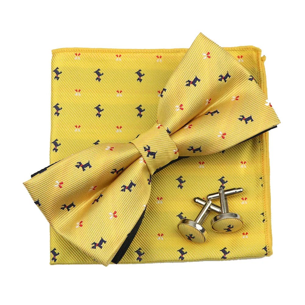 3PC Mens Bowtie Set Fashion Dot Solid Polyester Bow Tie Handkerchief Cufflinks Bar Party Wedding Business Daily Wear Accessories - Luzilly Bridal & Apparel