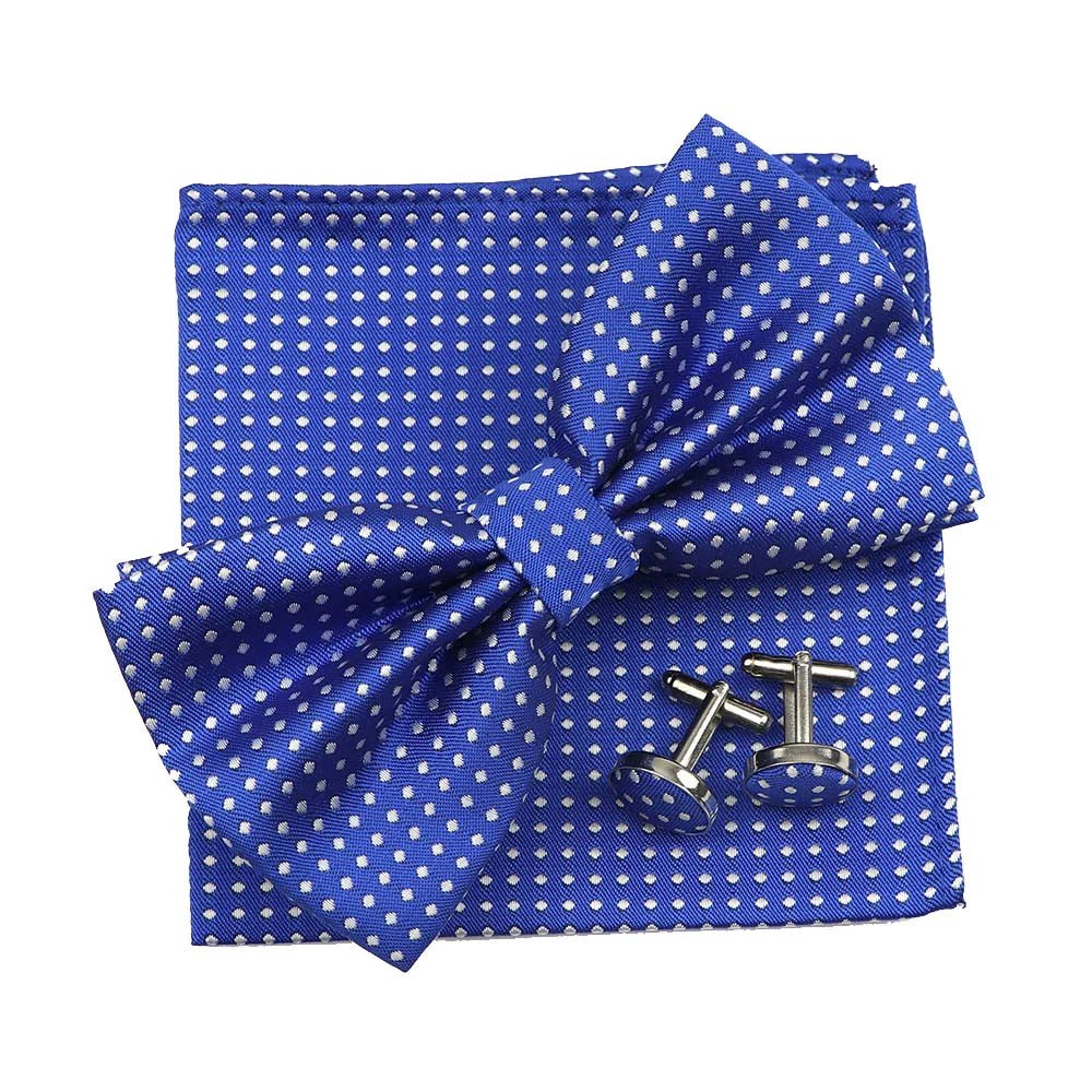 3PC Mens Bowtie Set Fashion Dot Solid Polyester Bow Tie Handkerchief Cufflinks Bar Party Wedding Business Daily Wear Accessories - Luzilly Bridal & Apparel