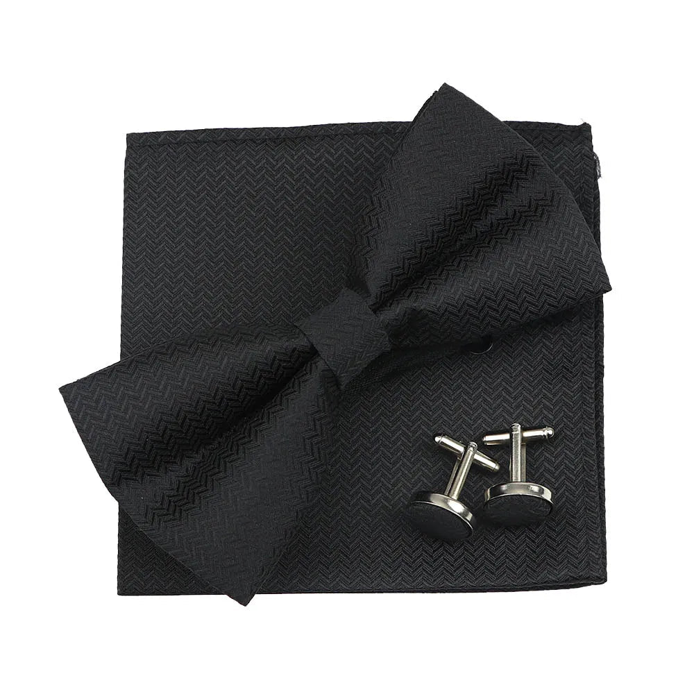 3PC Mens Bowtie Set Fashion Dot Solid Polyester Bow Tie Handkerchief Cufflinks Bar Party Wedding Business Daily Wear Accessories - Luzilly Bridal & Apparel