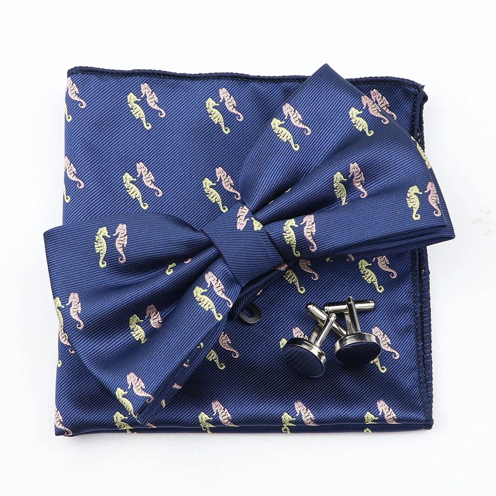 3PC Mens Bowtie Set Fashion Dot Solid Polyester Bow Tie Handkerchief Cufflinks Bar Party Wedding Business Daily Wear Accessories - Luzilly Bridal & Apparel
