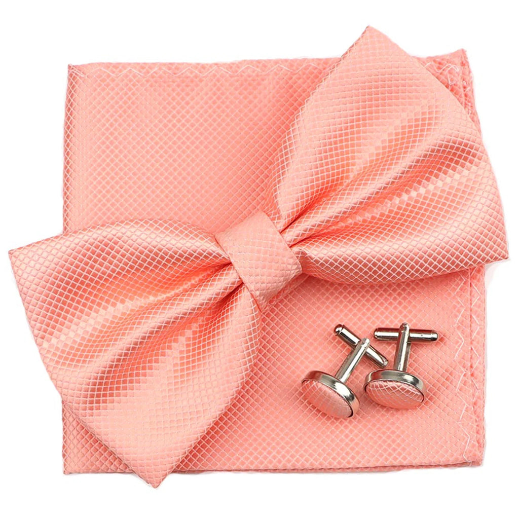 3PC Mens Bowtie Set Fashion Dot Solid Polyester Bow Tie Handkerchief Cufflinks Bar Party Wedding Business Daily Wear Accessories - Luzilly Bridal & Apparel