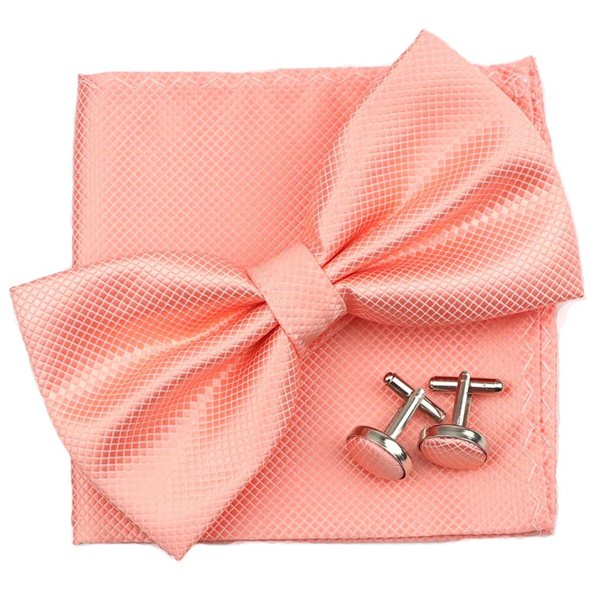 3PC Mens Bowtie Set Fashion Dot Solid Polyester Bow Tie Handkerchief Cufflinks Bar Party Wedding Business Daily Wear Accessories - Luzilly Bridal & Apparel
