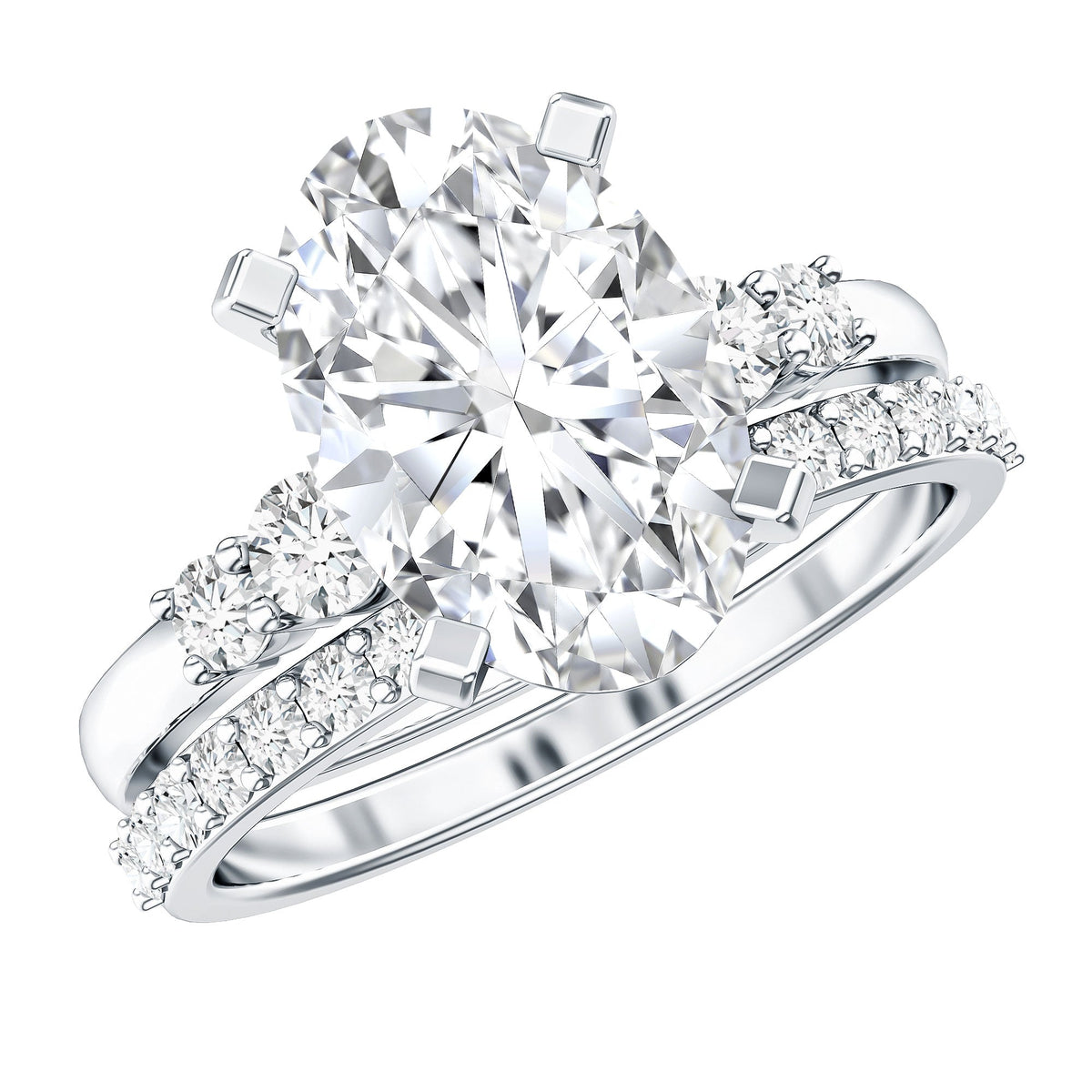 4 Carat Oval Wedding Ring Set with IGI Certified Lab Grown Diamond - Luzilly Bridal & Apparel
