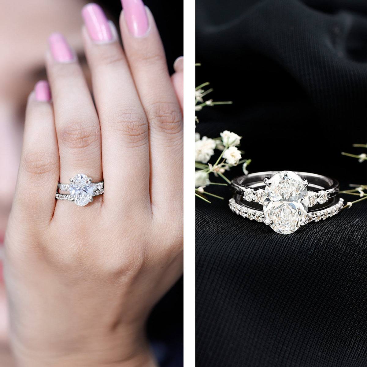 4 Carat Oval Wedding Ring Set with IGI Certified Lab Grown Diamond - Luzilly Bridal & Apparel