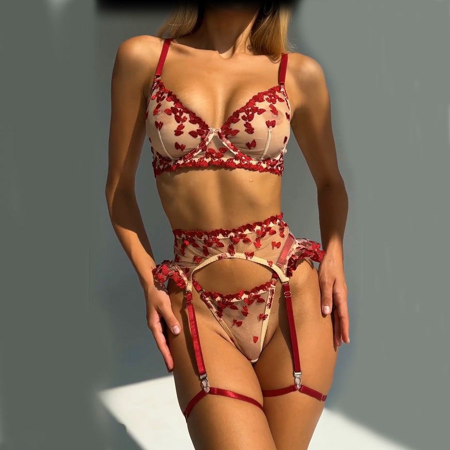4 PCs Set Love Embroidered Mesh Lingerie Bra - Luzilly Bridal & Apparel