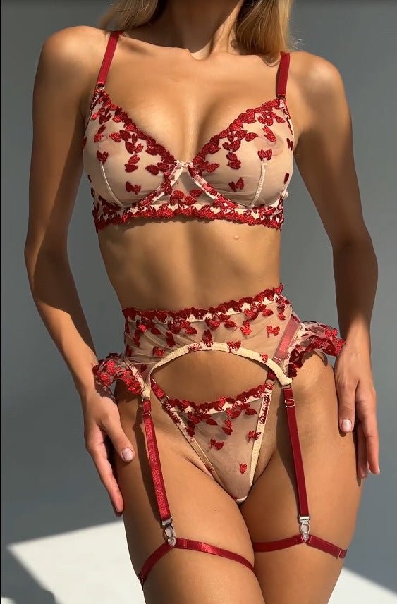 4 PCs Set Love Embroidered Mesh Lingerie Bra - Luzilly Bridal & Apparel