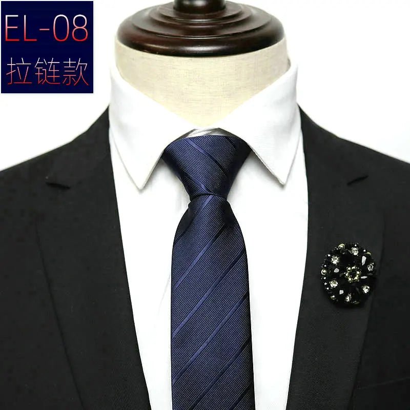 48*6 CM 30 Styles Zipper Mens Tie Skinny Necktie Fashion Business Casual Lazy Pre-tied Striped Solid Color Flower Pattern - Luzilly Bridal & Apparel