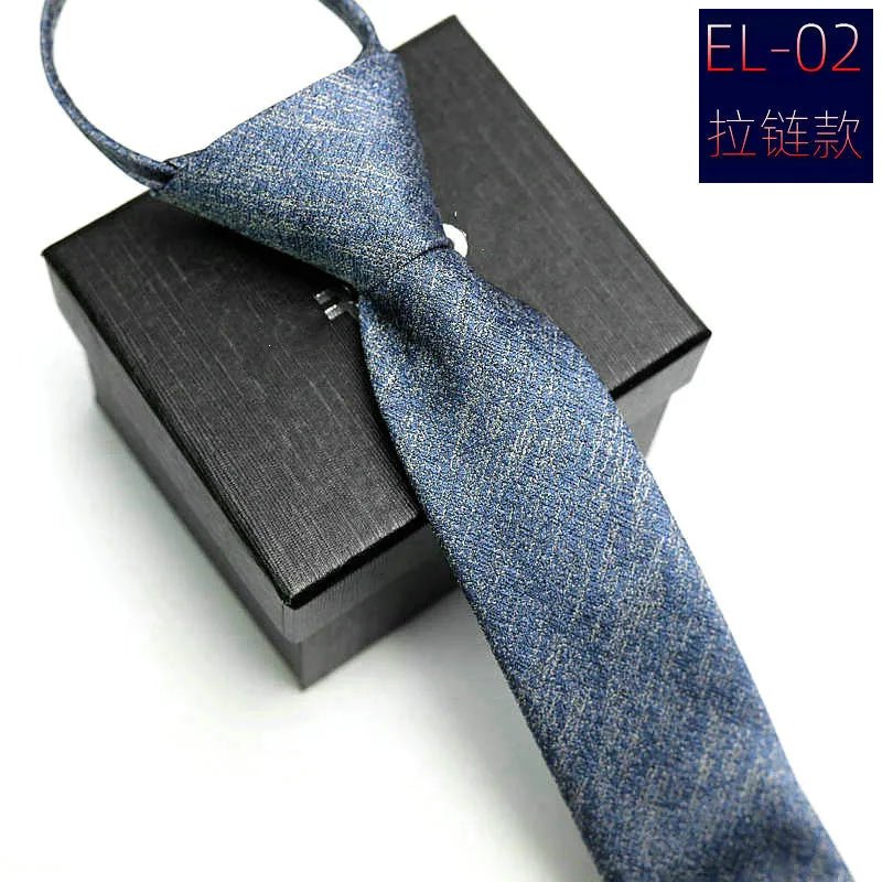 48*6 CM 30 Styles Zipper Mens Tie Skinny Necktie Fashion Business Casual Lazy Pre-tied Striped Solid Color Flower Pattern - Luzilly Bridal & Apparel