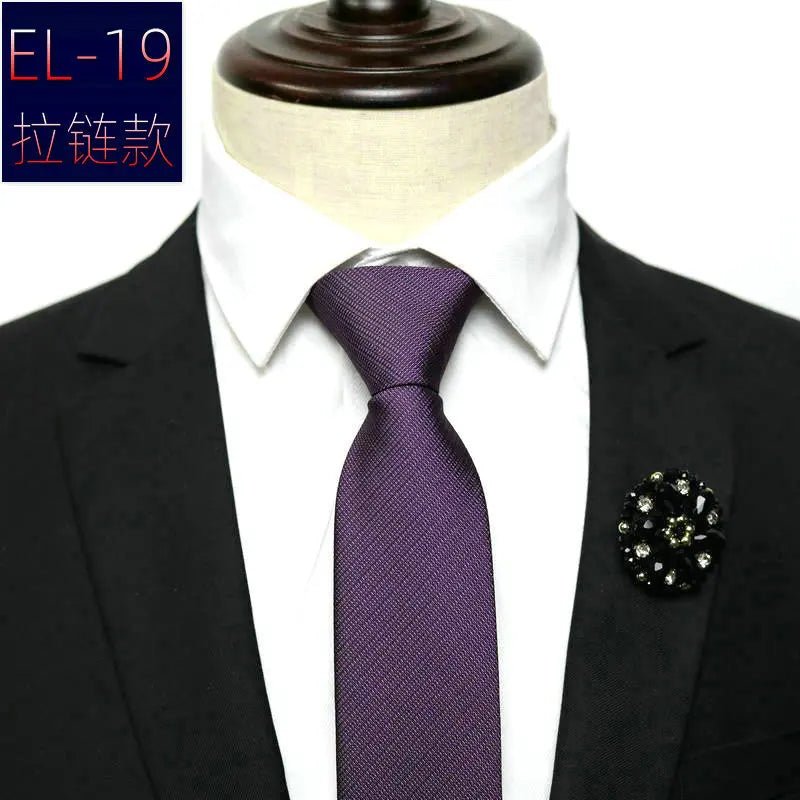 48*6 CM 30 Styles Zipper Mens Tie Skinny Necktie Fashion Business Casual Lazy Pre-tied Striped Solid Color Flower Pattern - Luzilly Bridal & Apparel