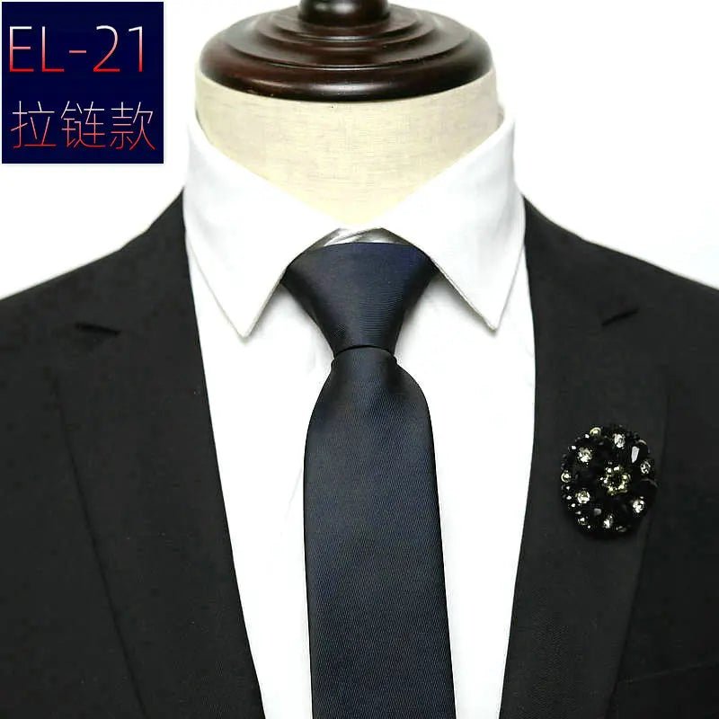 48*6 CM 30 Styles Zipper Mens Tie Skinny Necktie Fashion Business Casual Lazy Pre-tied Striped Solid Color Flower Pattern - Luzilly Bridal & Apparel