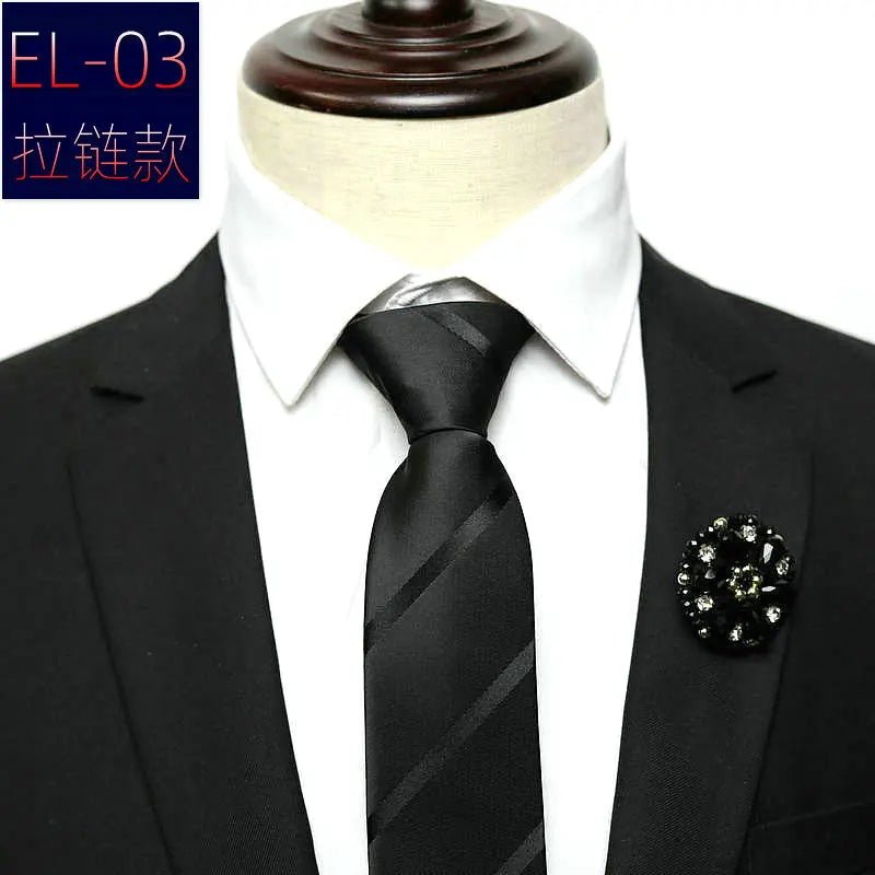 48*6 CM 30 Styles Zipper Mens Tie Skinny Necktie Fashion Business Casual Lazy Pre-tied Striped Solid Color Flower Pattern - Luzilly Bridal & Apparel