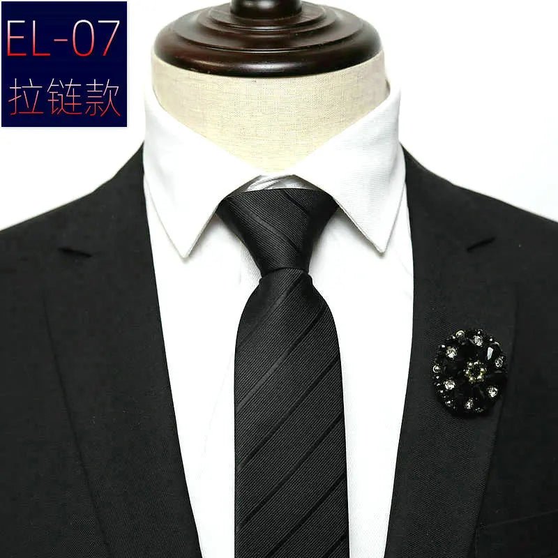 48*6 CM 30 Styles Zipper Mens Tie Skinny Necktie Fashion Business Casual Lazy Pre-tied Striped Solid Color Flower Pattern - Luzilly Bridal & Apparel