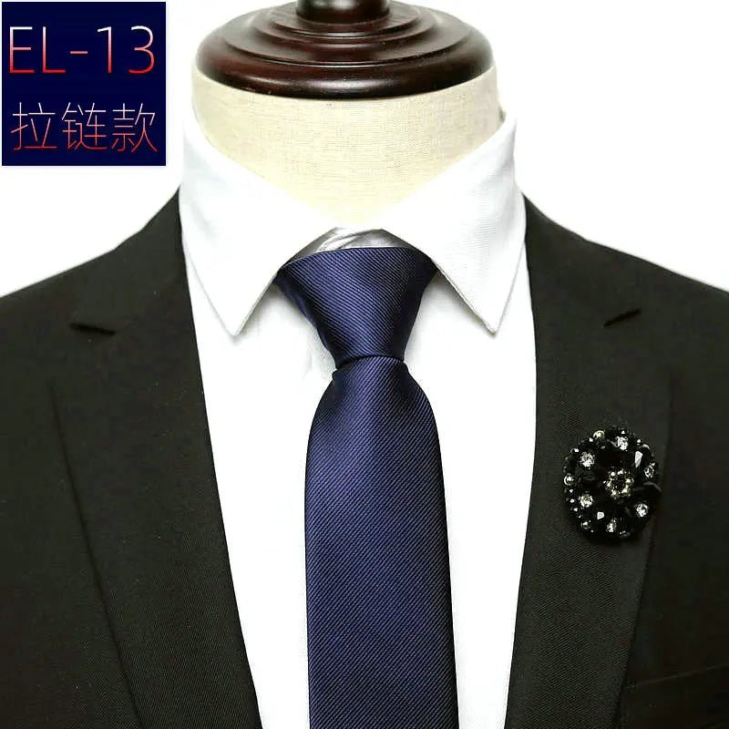 48*6 CM 30 Styles Zipper Mens Tie Skinny Necktie Fashion Business Casual Lazy Pre-tied Striped Solid Color Flower Pattern - Luzilly Bridal & Apparel