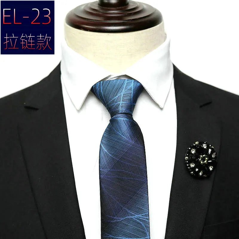 48*6 CM 30 Styles Zipper Mens Tie Skinny Necktie Fashion Business Casual Lazy Pre-tied Striped Solid Color Flower Pattern - Luzilly Bridal & Apparel