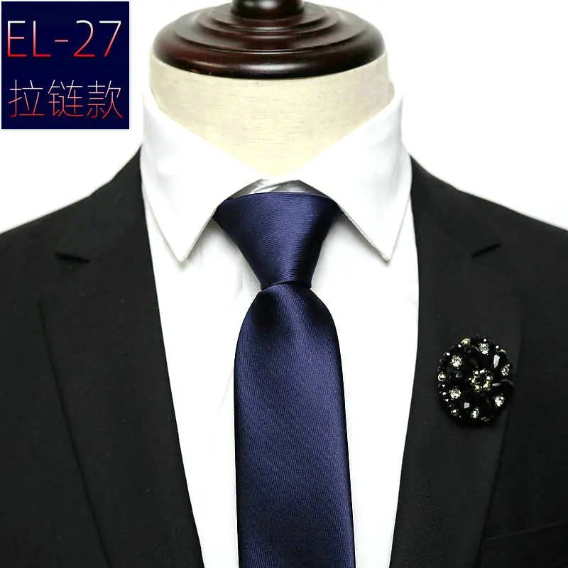 48*6 CM 30 Styles Zipper Mens Tie Skinny Necktie Fashion Business Casual Lazy Pre-tied Striped Solid Color Flower Pattern - Luzilly Bridal & Apparel