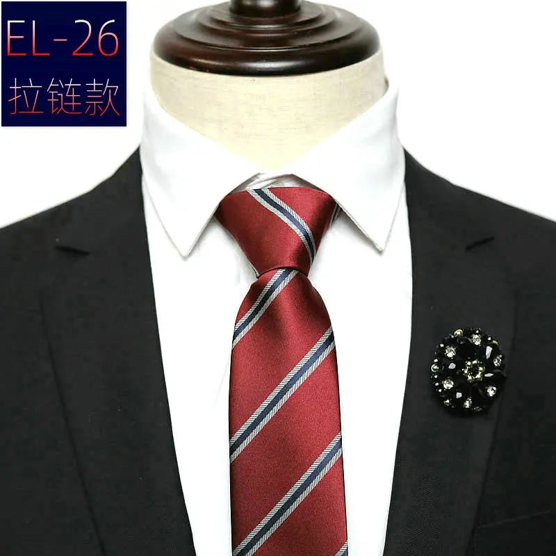 48*6 CM 30 Styles Zipper Mens Tie Skinny Necktie Fashion Business Casual Lazy Pre-tied Striped Solid Color Flower Pattern - Luzilly Bridal & Apparel