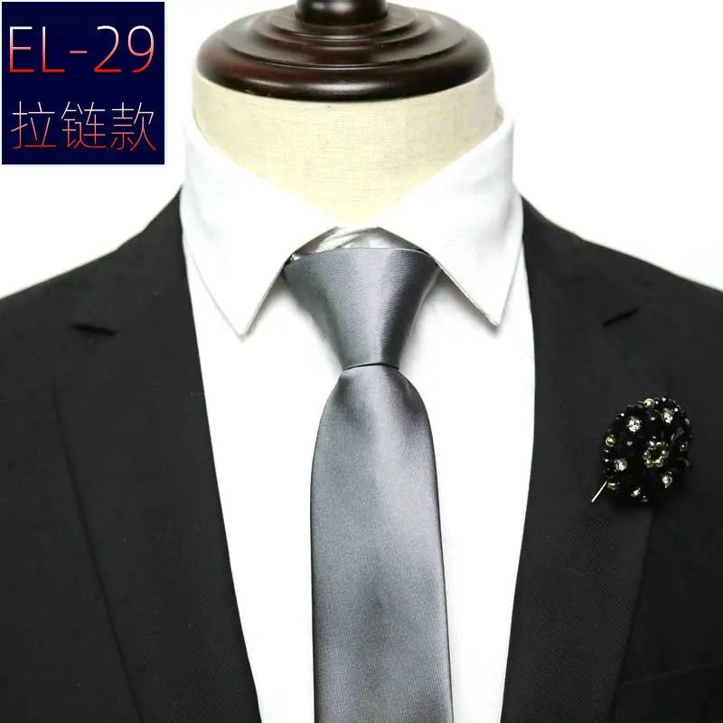 48*6 CM 30 Styles Zipper Mens Tie Skinny Necktie Fashion Business Casual Lazy Pre-tied Striped Solid Color Flower Pattern - Luzilly Bridal & Apparel
