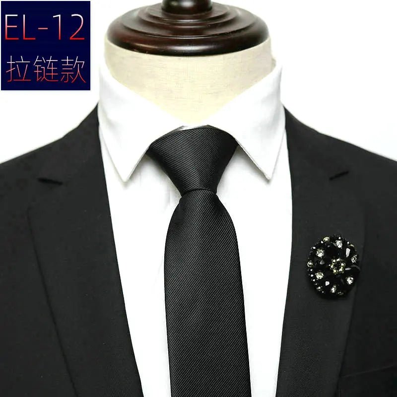 48*6 CM 30 Styles Zipper Mens Tie Skinny Necktie Fashion Business Casual Lazy Pre-tied Striped Solid Color Flower Pattern - Luzilly Bridal & Apparel
