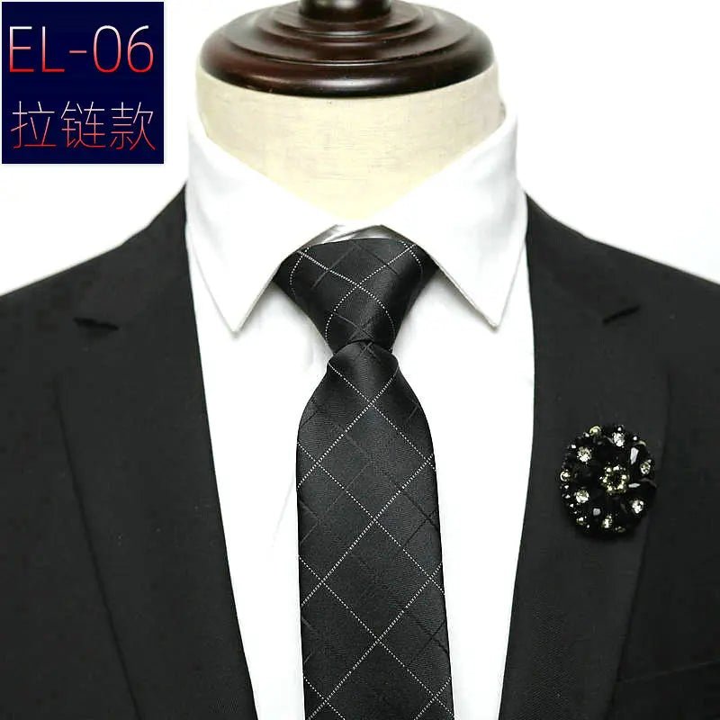 48*6 CM 30 Styles Zipper Mens Tie Skinny Necktie Fashion Business Casual Lazy Pre-tied Striped Solid Color Flower Pattern - Luzilly Bridal & Apparel