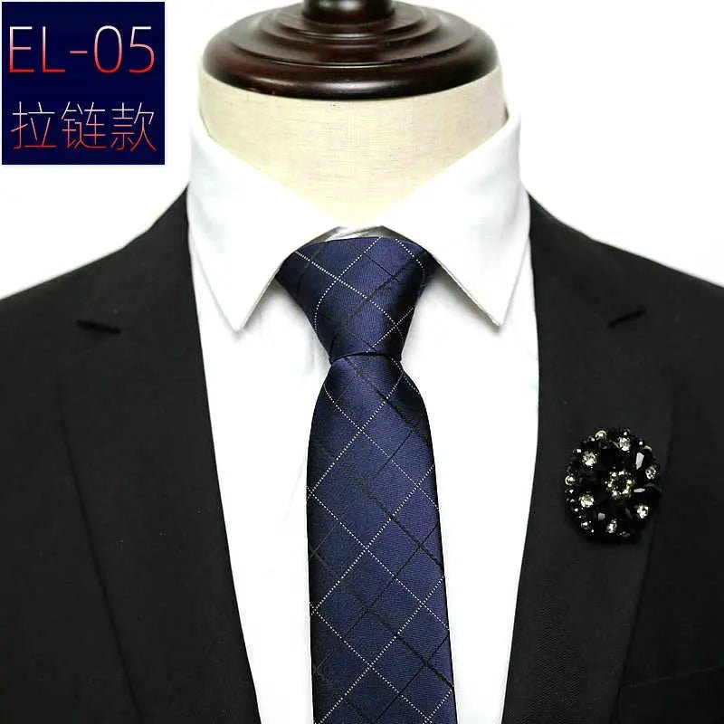 48*6 CM 30 Styles Zipper Mens Tie Skinny Necktie Fashion Business Casual Lazy Pre-tied Striped Solid Color Flower Pattern - Luzilly Bridal & Apparel