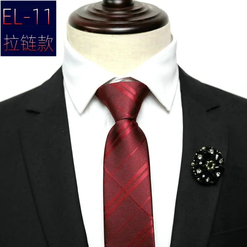 48*6 CM 30 Styles Zipper Mens Tie Skinny Necktie Fashion Business Casual Lazy Pre-tied Striped Solid Color Flower Pattern - Luzilly Bridal & Apparel