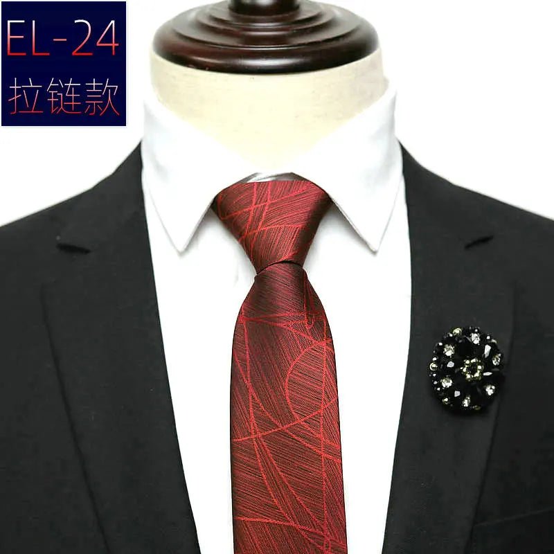 48*6 CM 30 Styles Zipper Mens Tie Skinny Necktie Fashion Business Casual Lazy Pre-tied Striped Solid Color Flower Pattern - Luzilly Bridal & Apparel