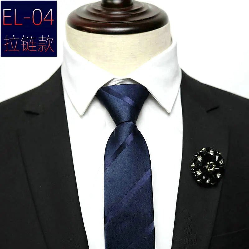 48*6 CM 30 Styles Zipper Mens Tie Skinny Necktie Fashion Business Casual Lazy Pre-tied Striped Solid Color Flower Pattern - Luzilly Bridal & Apparel
