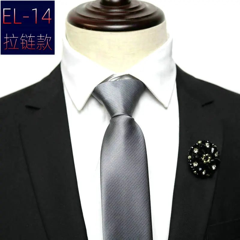 48*6 CM 30 Styles Zipper Mens Tie Skinny Necktie Fashion Business Casual Lazy Pre-tied Striped Solid Color Flower Pattern - Luzilly Bridal & Apparel