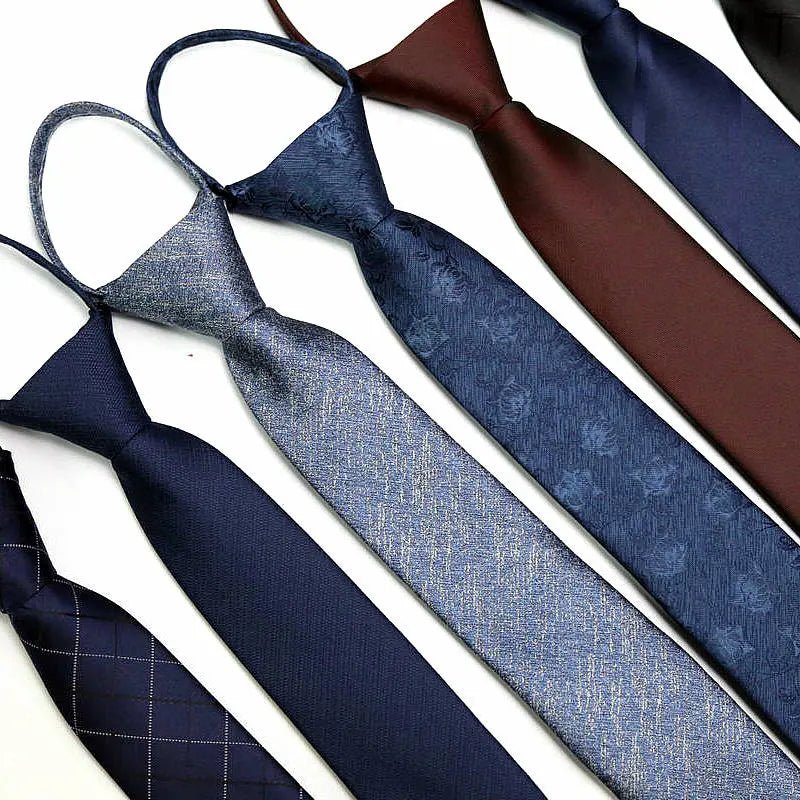 48*6 CM 30 Styles Zipper Mens Tie Skinny Necktie Fashion Business Casual Lazy Pre-tied Striped Solid Color Flower Pattern - Luzilly Bridal & Apparel