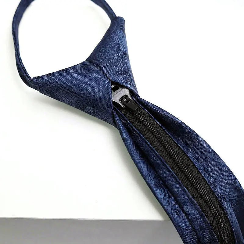 48*6 CM 30 Styles Zipper Mens Tie Skinny Necktie Fashion Business Casual Lazy Pre-tied Striped Solid Color Flower Pattern - Luzilly Bridal & Apparel