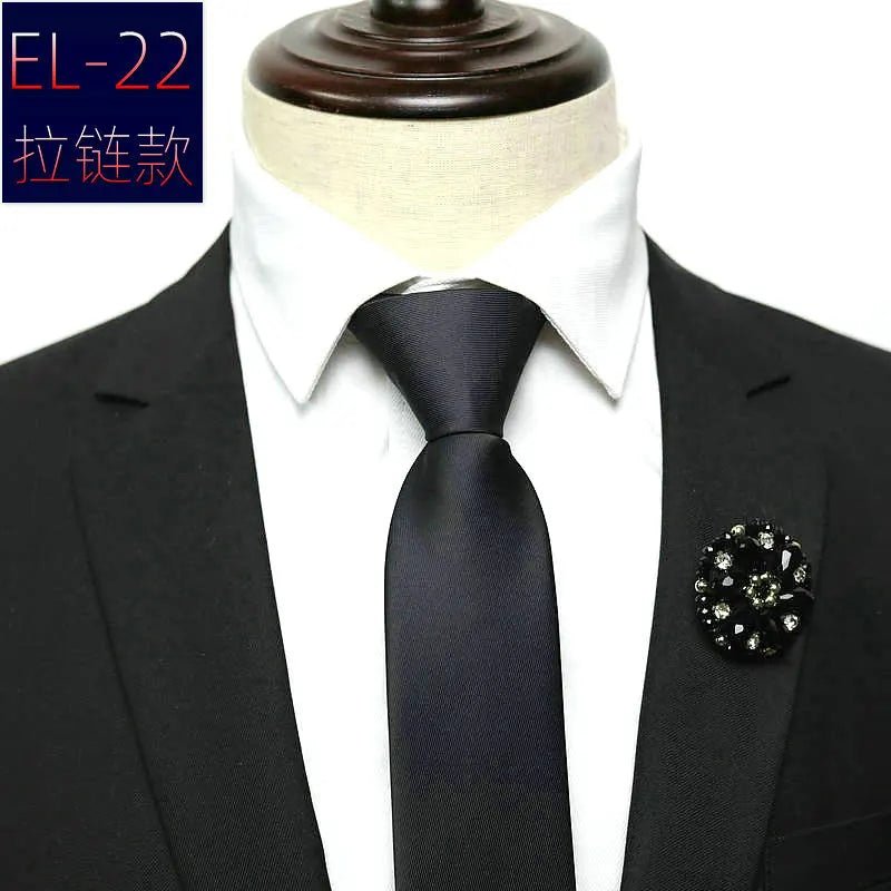 48*6 CM 30 Styles Zipper Mens Tie Skinny Necktie Fashion Business Casual Lazy Pre-tied Striped Solid Color Flower Pattern - Luzilly Bridal & Apparel