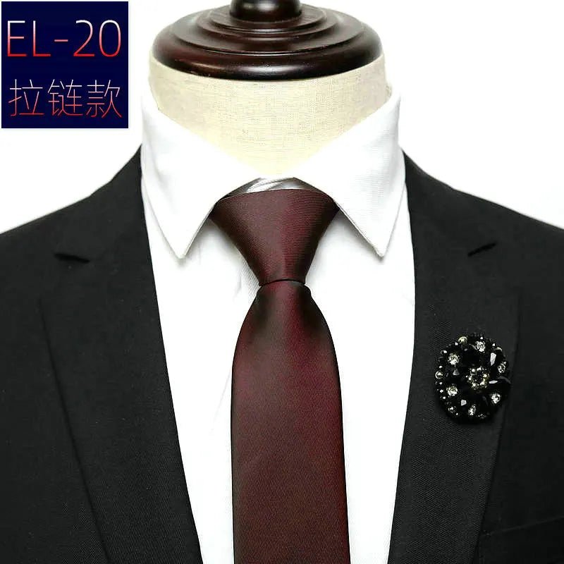 48*6 CM 30 Styles Zipper Mens Tie Skinny Necktie Fashion Business Casual Lazy Pre-tied Striped Solid Color Flower Pattern - Luzilly Bridal & Apparel